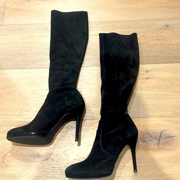 Stuart Weitzman Black Suede Pull On Boots - Picture 1 of 5